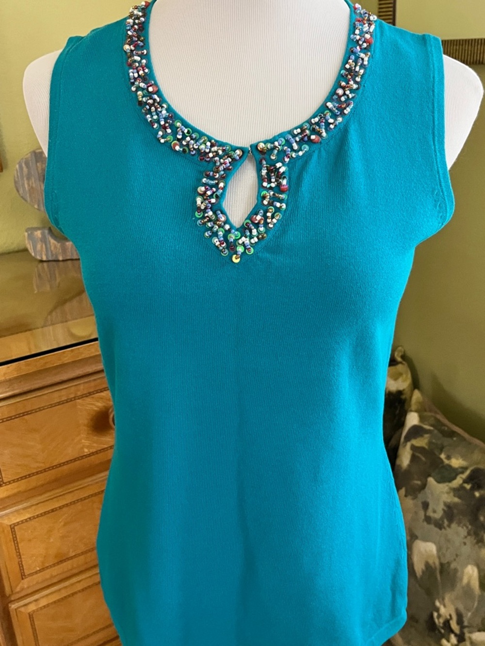 Cable & Gauge Teal Beaded Sleeveless Tank